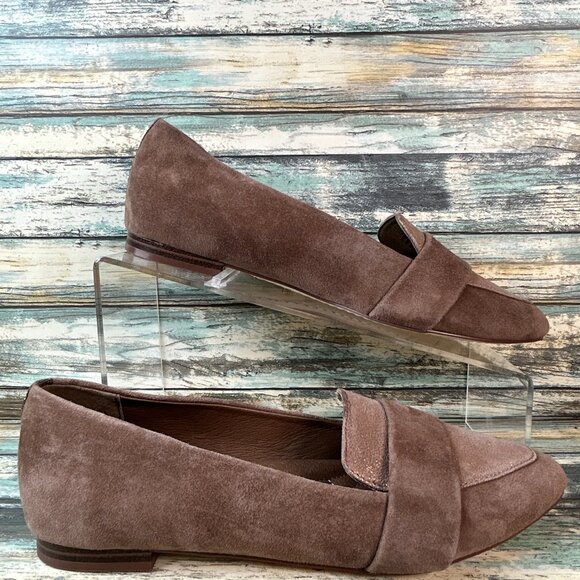 Birdies Loafers Size 6.5 Brown Suede Pointed Toe Dress Flats Shoes Metallic Toe - Picture 1 of 10